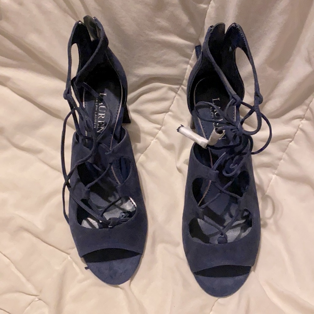 Ralph Lauren Navy Suede lace heels